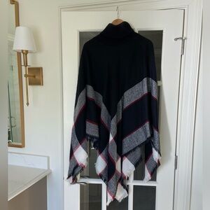 Lulus Black Plaid/Striped Turtleneck Poncho
